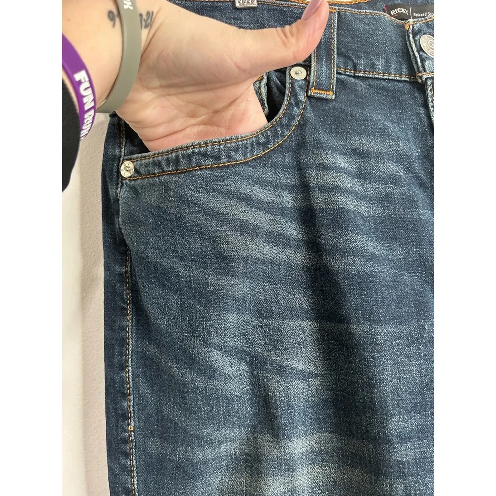 True Religion Ricky Relaxed Straight Leg Blue Denim Jeans Mens‎ 36W Medium Wash